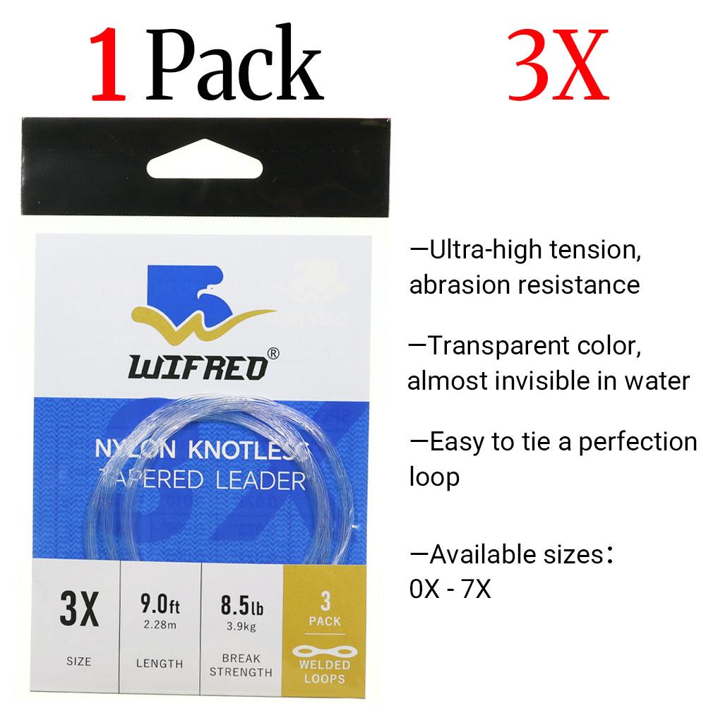 3PCS/Pack 0X~7X Tapered Leader Fly Fishing Line 9FT/2.28M Fly Line Leader With Welded Loop Clear Nylon Tippet Line