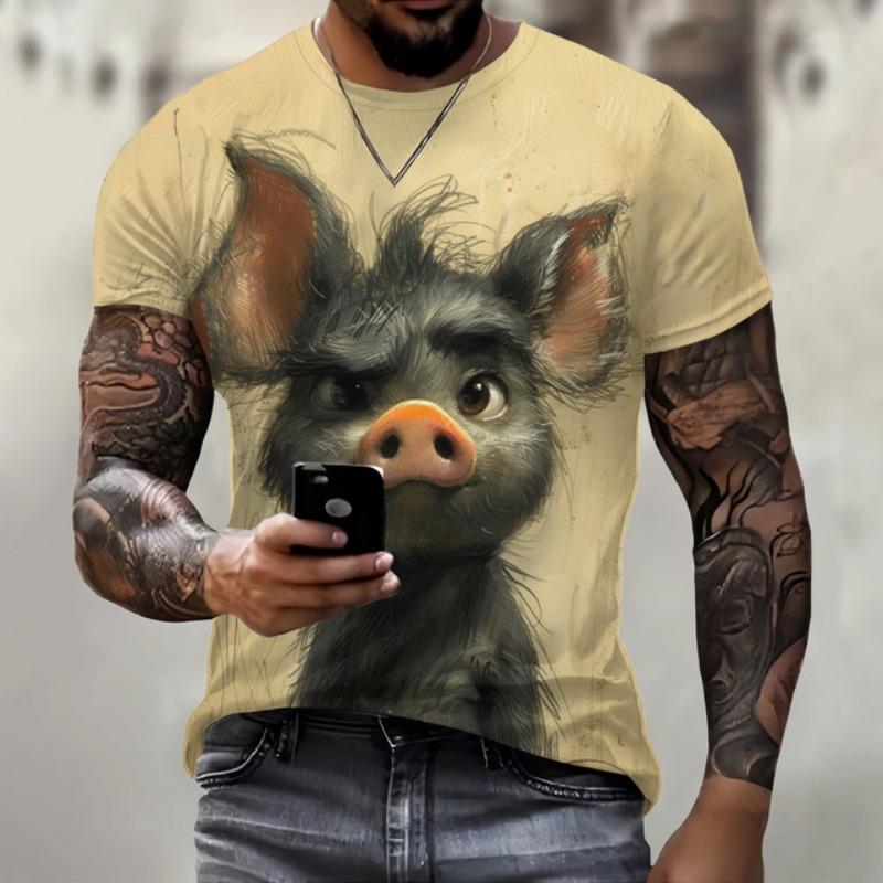 Camiseta Masculina Manga Curta Estampa Animal 3d Camisetas Moda de Rua Casual Camiseta Masculina Roupa Oversized Pulôver