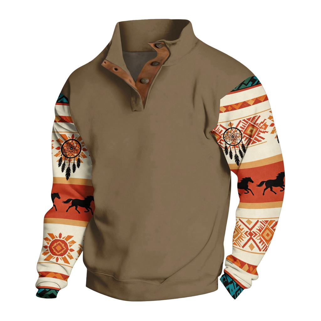 Men's Western Hoodie Long Sleeve Pullover with Print