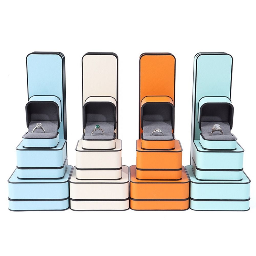 Round Corner PU Jewelry Box Rectangular Jewelry Display Box Modern Ring Gift Box  Engagement