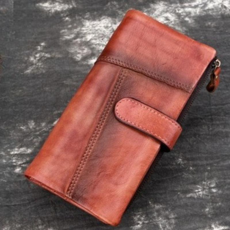 Retro Men's Cowhide Wallet Genuine Leather Men RIFD Long Wallet Large Capacity Multiple Card Slots Casual Portable Coins Purse Durable Card Holder