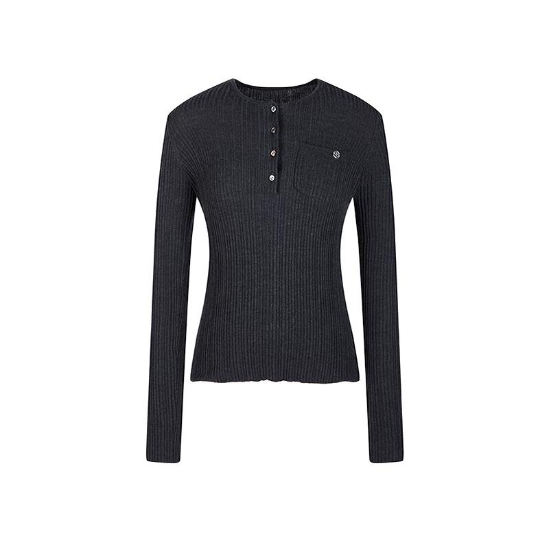 LESS 2025 Spring Slim Fit 100% Wool Round Neck Pullover Sweater