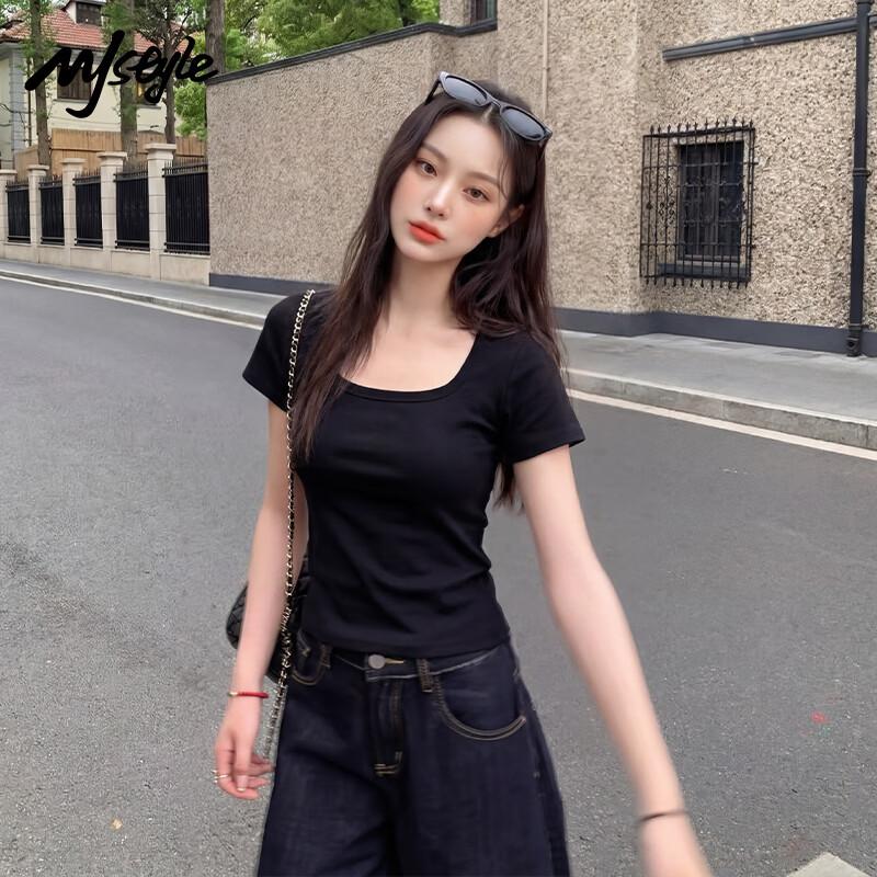 MJ STYLE Women s Square Neck Short Sleeve T-Shirt S