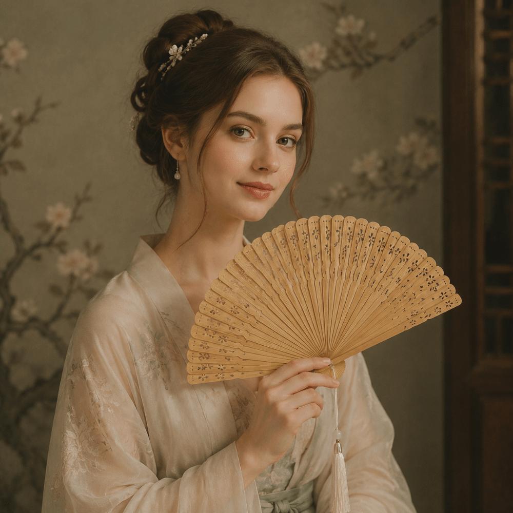 Sakura Folding Bamboo Fan Solid Color Kimono Fan Lightweight Tassel Folding Fan  Lady Dance Props
