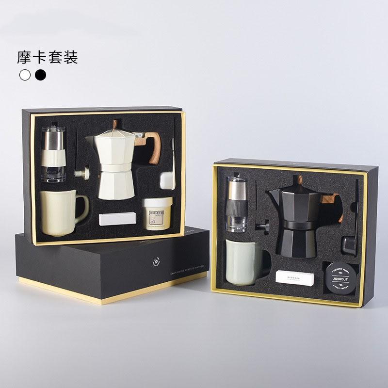 Manual Coffee Grinder Set With Moka Pot 6-Piece Gift Box Home Brewing Enthusiasts