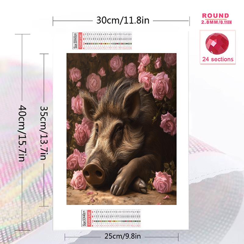 Warthog and roses Pattern 3pcs 100% Round Full Drill 5D DIY Diamond Painting Embroidery Cross Stitch Rhinestone Décor