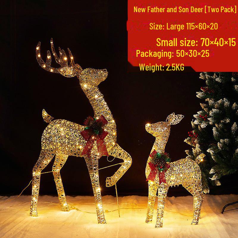 Large Luminous Christmas Deer with Sleigh Ornament: Mother and Child Design for Hotel or Window Decoration