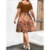 Women's Fashionable And Trendy Round Neck Short Sleeved Waist Print Dress In Plus Size