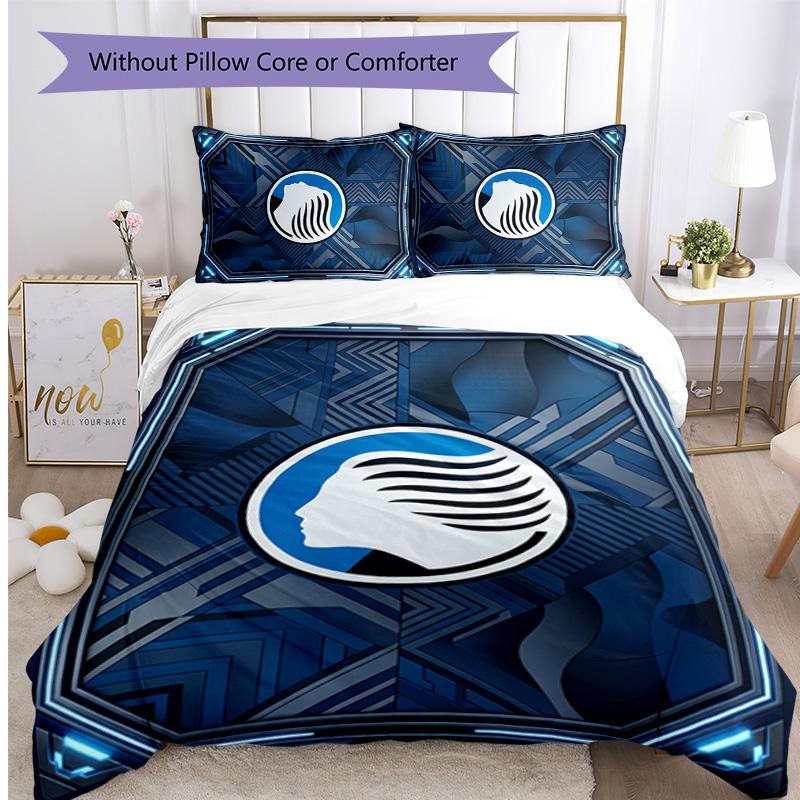 Set Biancheria da Letto Stampato 3 Pezzi Atalanta FC Traspirante Copripiumino con Federe Biancheria da Letto Decorativa per Camera da Letto Casa