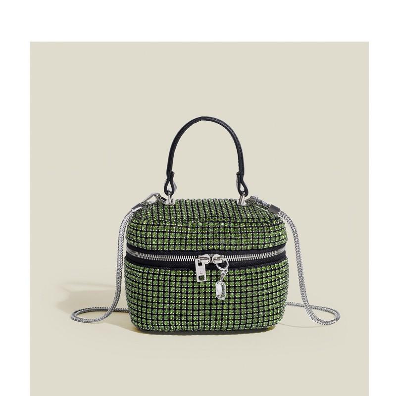 

2025 New Niche Design High-end Full-diamond Handheld Rhinestones Bag Women s Flash Foreign Style Chain Shoulder Cross-body зелений