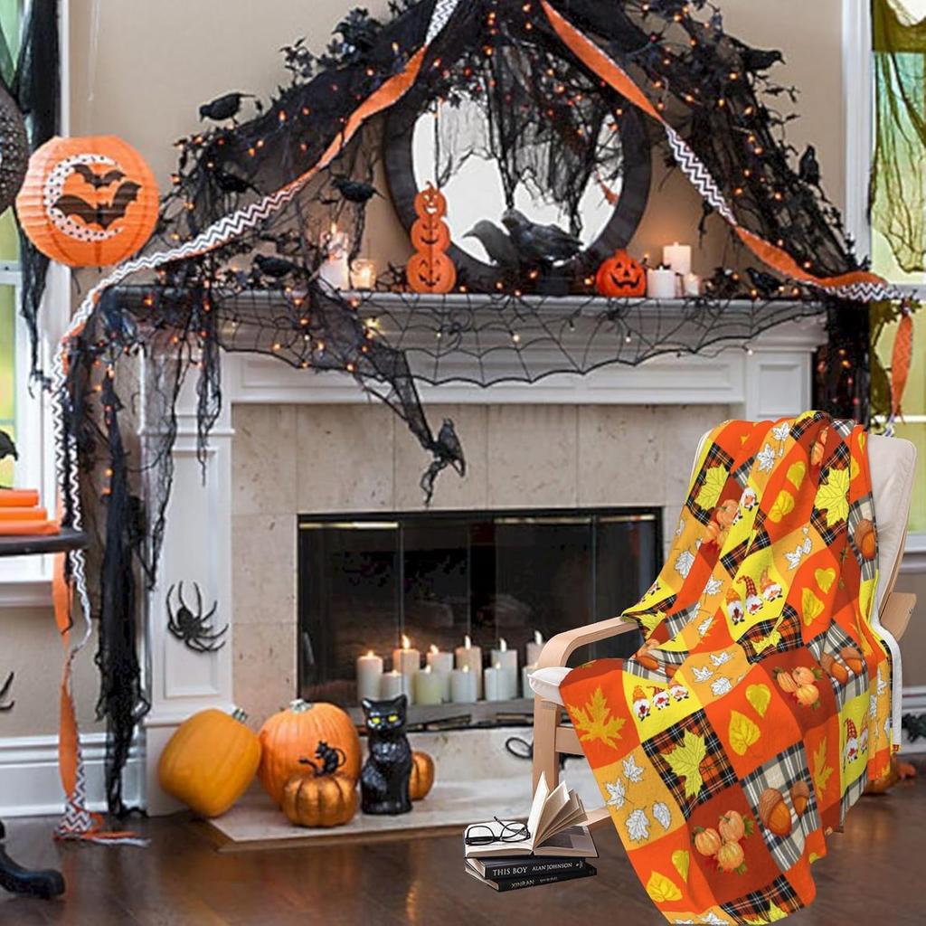 1PC Halloween Throw Blanket Pumpkin Maple Leaves Thanksgiving Thin Blanket Gifts for Couch Bed Car Home Camping All Season Use