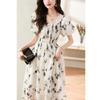 Platycodon style square collar floral dress summer popular women's clothing Mori temperament vacation super fairy princess dress