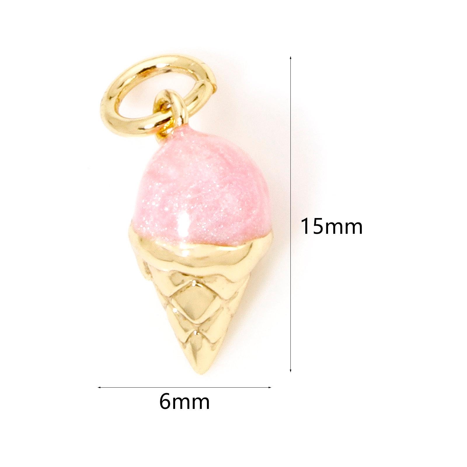 

2 Piece Brass Charms 18K Real Gold Plated Pink Pearlized Enamel Doughnuts ice cream Lollipops candies For DIY Jewelry Making