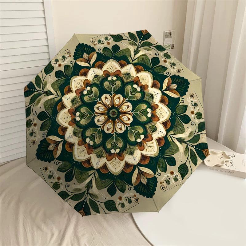 

1pc mandala leaves Automatic Open/Close Umbrella with Windproof, 8-Rib Sturdy Canopy, Durable Ribs, Fashionable Design1154A