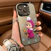 CUTE  GIRL Masha and the Bear Phone Case For iPhone 17,16,15,14,13,12,11 Plus Pro Max Colored Silver Phone Case