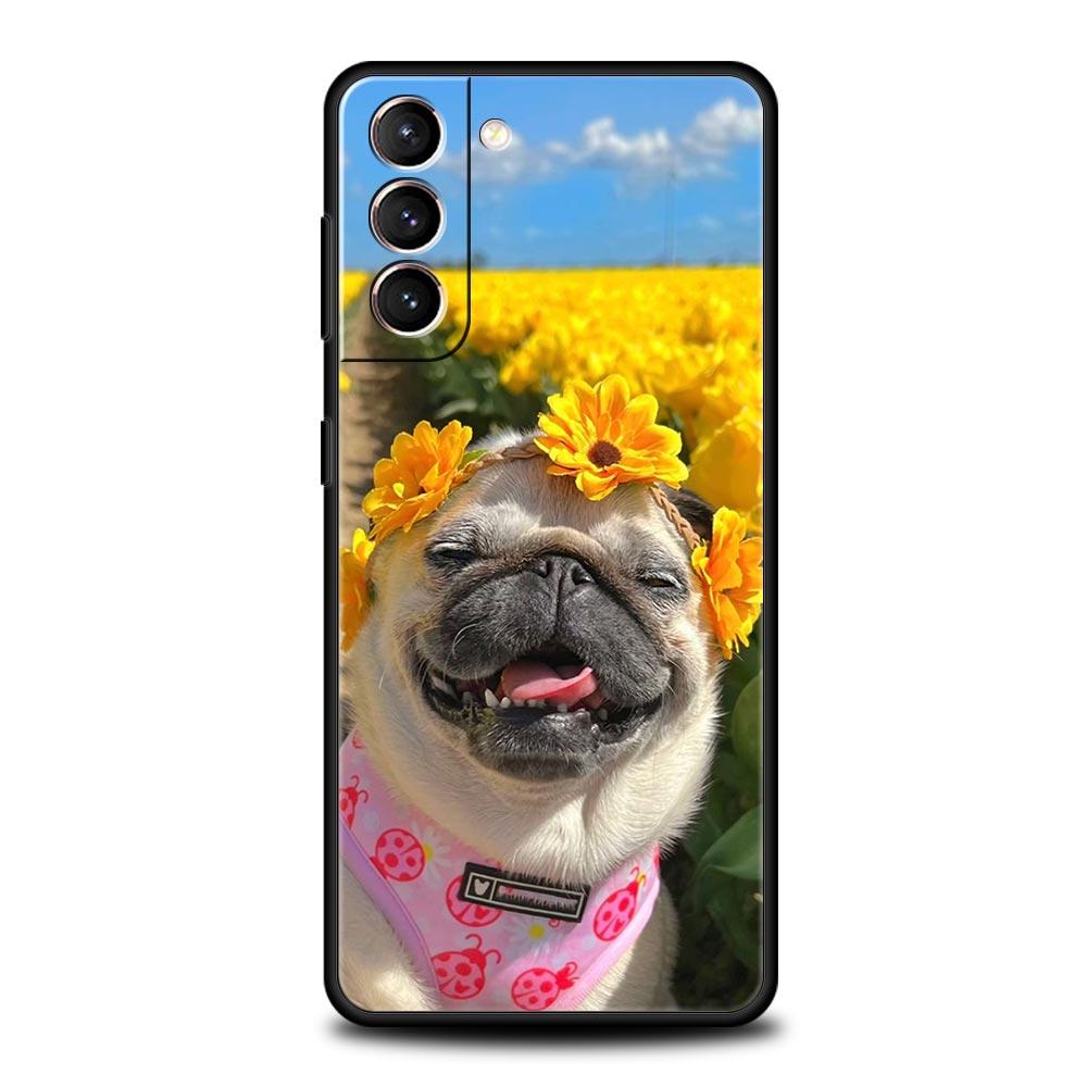 Cute Pug Dog Phone Case For Samsung Galaxy S24 S23 S22 S20 Ultra S21 FE 5G S10 S9 Plus S10E S8 Soft Silicone Cover