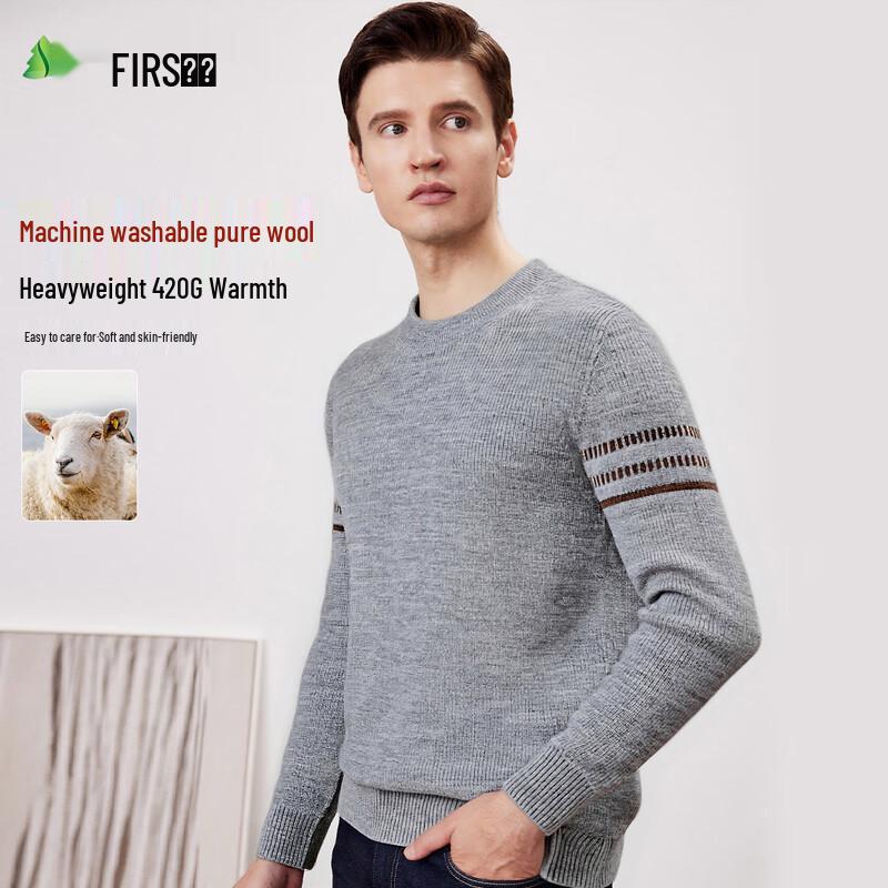 

FIRS Мужской свитер из 100% шерсти, утолщенный, с круглым вырезом 2XL