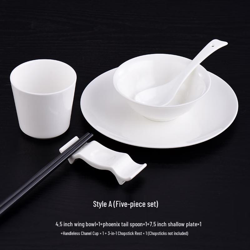Erheshen Pure White Bone China 5-Piece Tableware Set