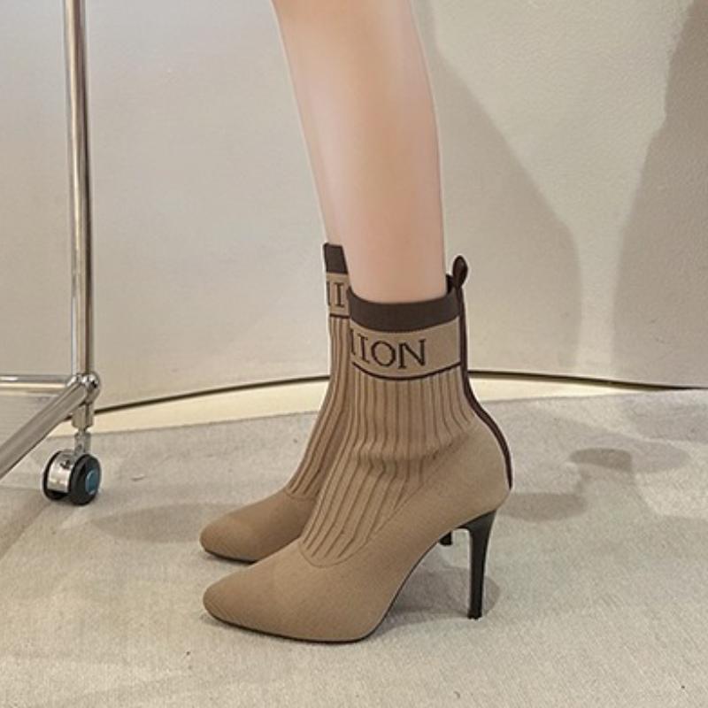 Trendy Retro Sock Boots 2025 Autumn Pointed Mesh Breathable Commuting Slim Heel Elastic Short Tube Women's Boots Zapatos Mujer