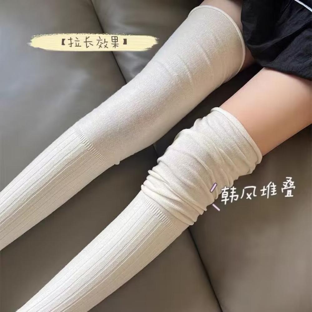 Autumn and Winter Rice White Knee Stockings Women's New Outer Thigh Socks Japanese Splicing High Stockings Stacking Socks