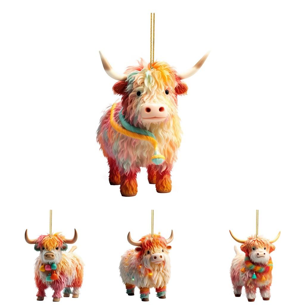 2023 Colorful Cute Acrylic Cow Car Accessory Adorable Cartoon Style For Decor Vehicle