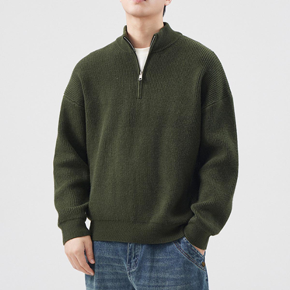 

Men s Black Stand-Collar Half-Zip Sweater: Autumn/Winter Trendy Thick Knitwear M (suitable for 110-135 jin)