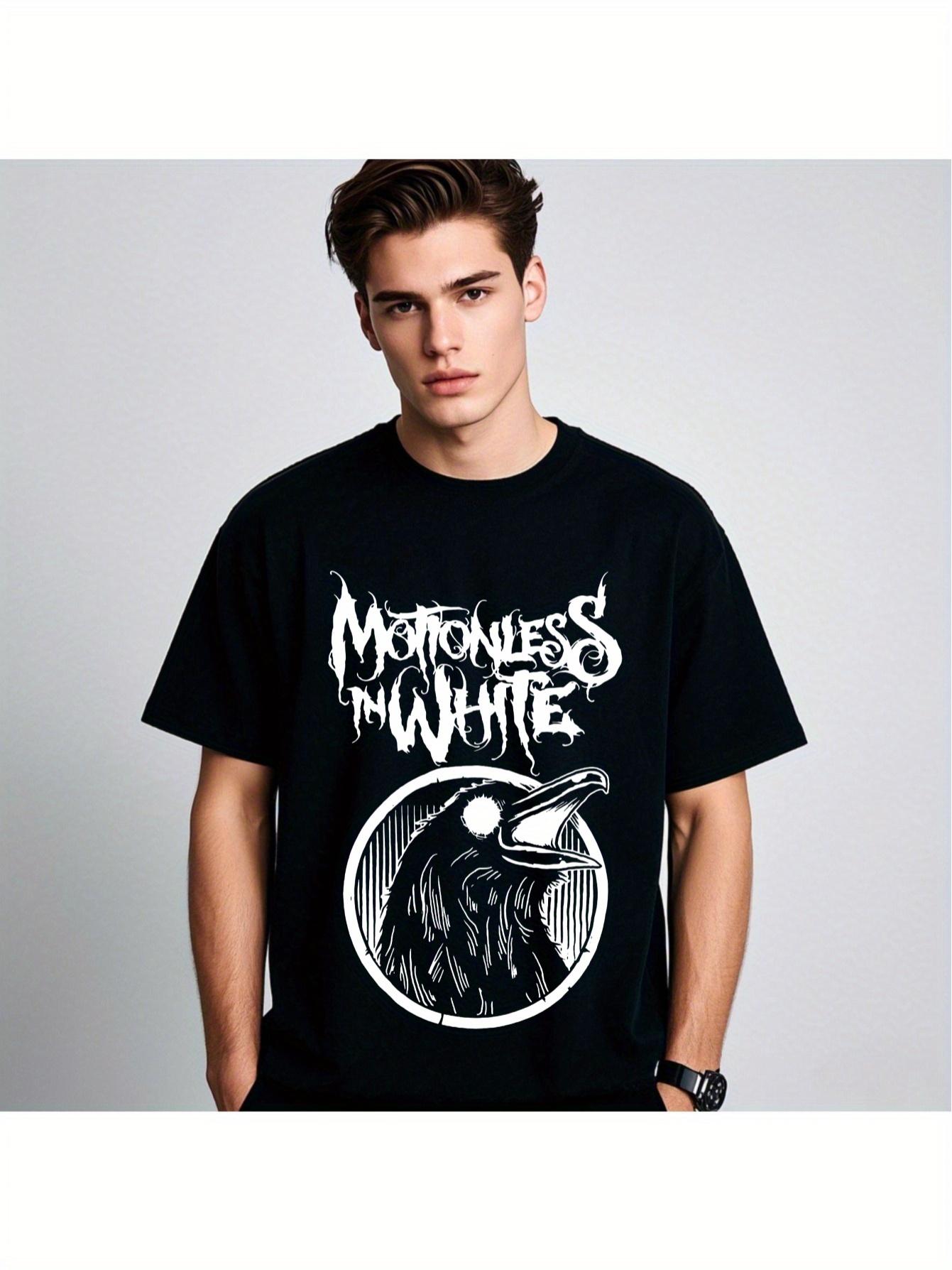 Black T-shirt with Motionless in White Logo & Raven Print - Casual Crew Neck L