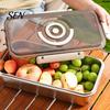 Portable Picnic Food Box Airtight Stainless Steel Bread Storage Box, Clear Lid And Date Recording Multi Purpose Dry Keeper Knob Keeper, Large
