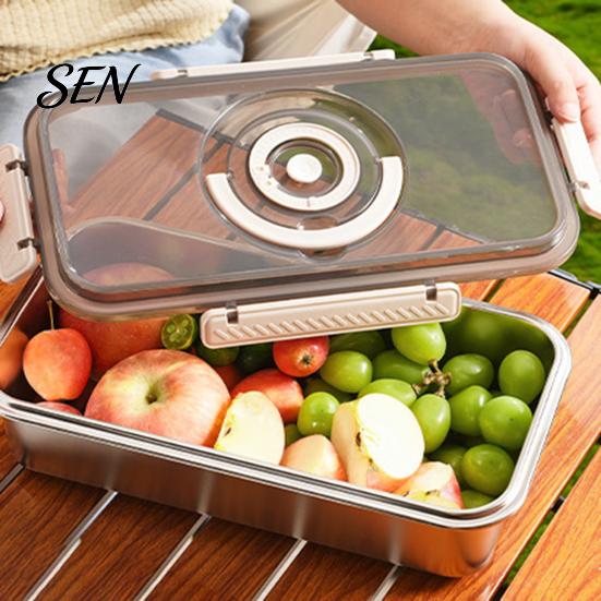 Portable Picnic Food Box Airtight Stainless Steel Bread Storage Box, Clear Lid And Date Recording Multi Purpose Dry Keeper Knob Keeper, Large