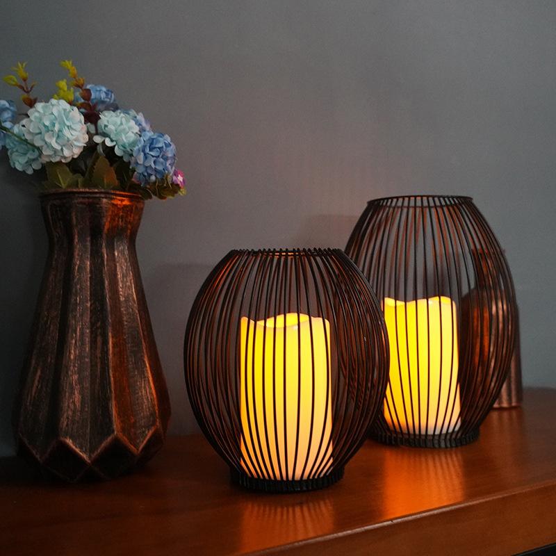 İskandinav Minimalist Ferforje Dekorasyon Gece Lambası Led Simülasyon Mum Kahve Restoran Yaratıcı Kapalı Ev El Sanatları