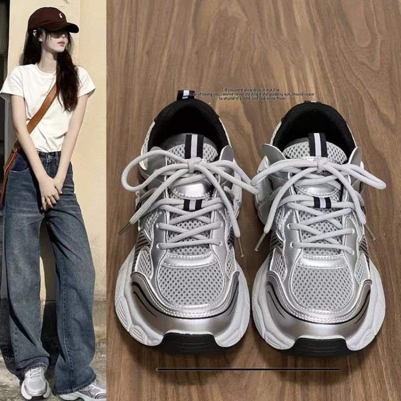 Women Versatile Thick Bottom Sneakers Spring Summer Breathable Soft-sole Jogging Shoes Outdoor Casual Tennis Sneakers