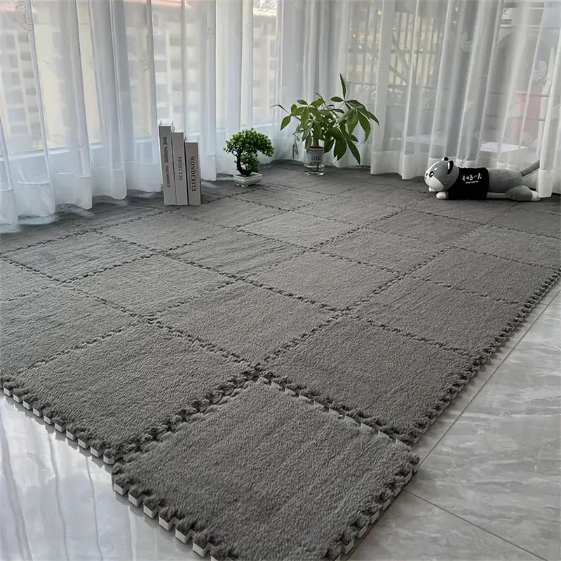 10Pcs Carpet Squares Puzzle Floor Mat Plush Interlocking Carpet Tiles Fluffy Area Rugs Protective Floor Tiles Exercise Play Mat