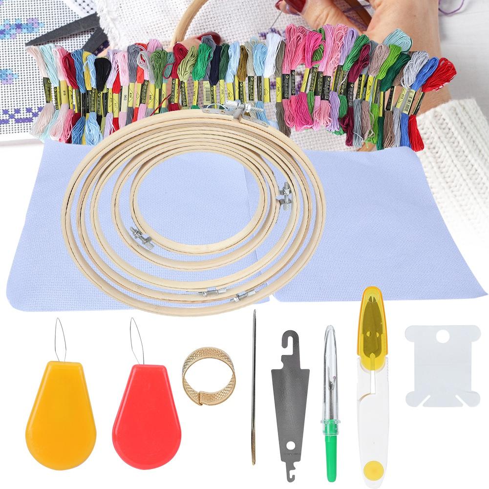 50 Colors Thread Skeins Embroidery Needle Set Stitching DIY Needle Felting 5 Bamboo Cycle Kit