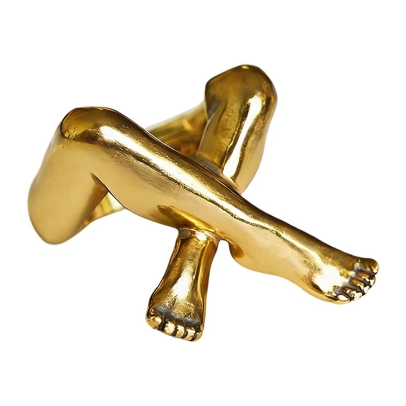 Practical Leg Shape Geometric Finger Rings Adjustable Opening Rings Alloy Texture Suitable for Artistic Expression