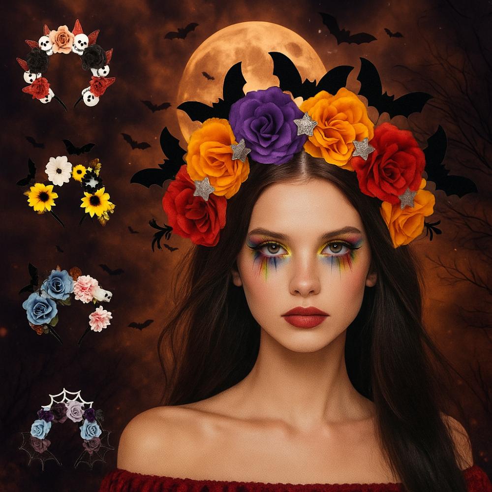 Simulation Bat Halloween Hair Hoop Exaggerated Gothic Flower Hairband  Photography Props