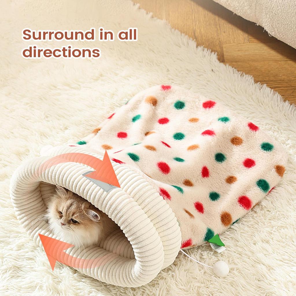 Cat Sleeping Bag Enclosed Warm Thermal Pet Bed Winter Indoor Cat Cave For Home Farmhouse Apartment Bedroom Christmas New Year