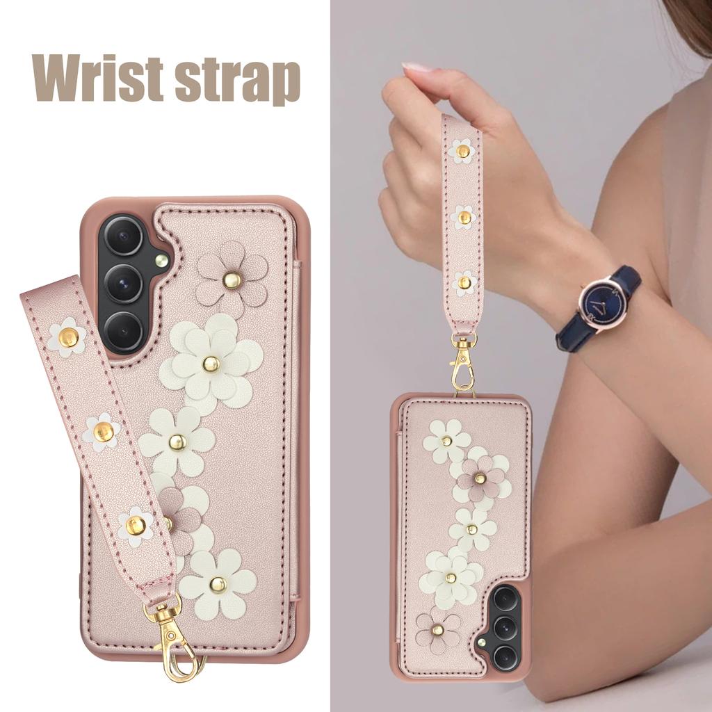SY-001 For Samsung Galaxy A35 5G Case Card Holder Kickstand Leather Coated TPU Phone Cover