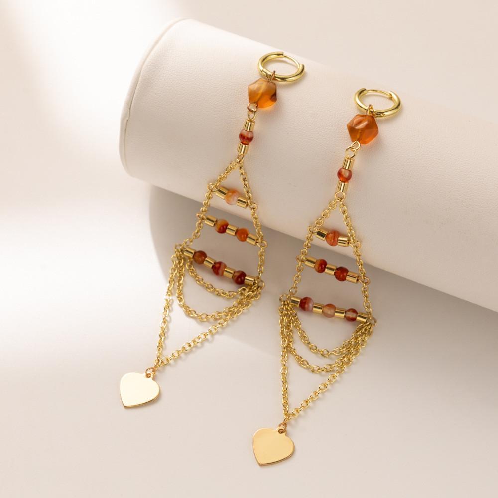 2023 Glamorous Gold Plated Triangle Crystal Heart Tassel Earrings Women For