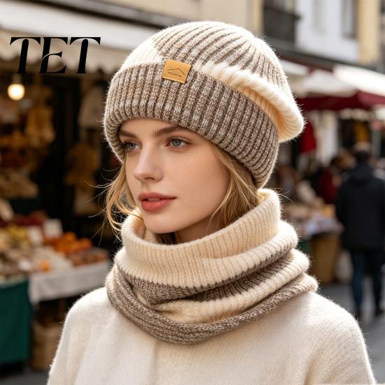 Winter Fashion Accessory for Ladies Hat Neck Warmer Set, Fleece Lined Knitted Hat, Thickened Warm Thermal Cold Weather Knit And Scarf Women Commuting