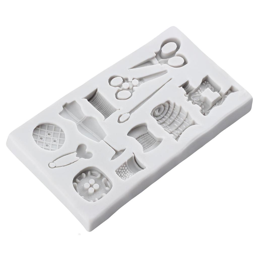 Sewing Tools Silicone Molds Scissors Button Sewing Designer Clothes Fondant Mold Cake Decorating Tools Cupcake Topper Candy Chocolate Gumpaste Mold
