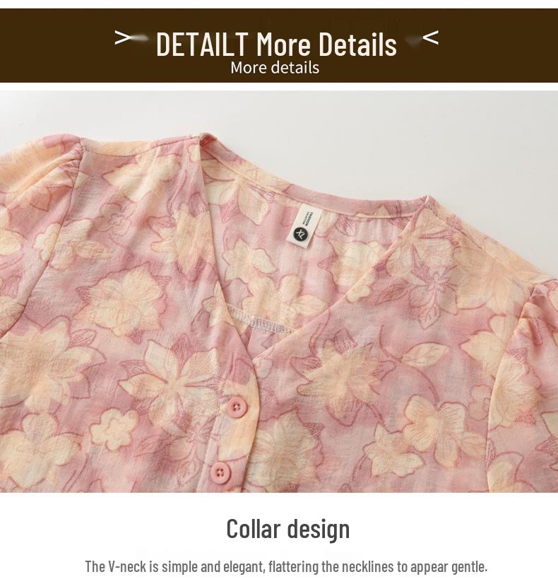Fashionable Floral Print Blouse for Stylish Grandmas - Plus Size, Loose Fit, Summer Three-Quarter Sleeves