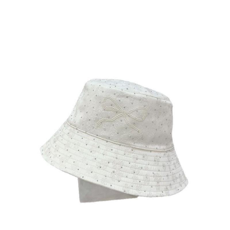 Fisherman's hat children spring and summer bow embroidery sunshade denim basin hat shows a small tide