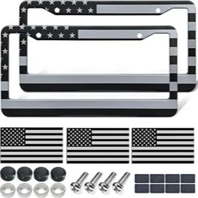 License Plate Frames - 2 Pack Black Stainless Steel Front Rear Grey-Wide Frame