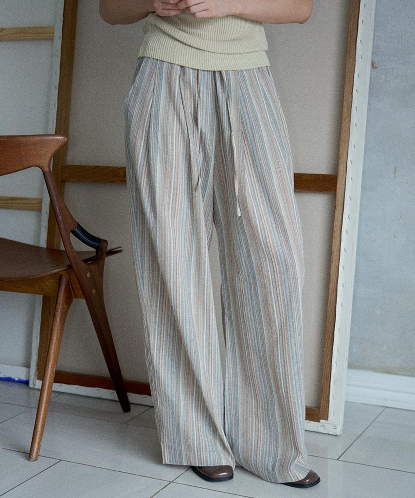 WEEVER Breeze Stripe Wide Pants Beige
