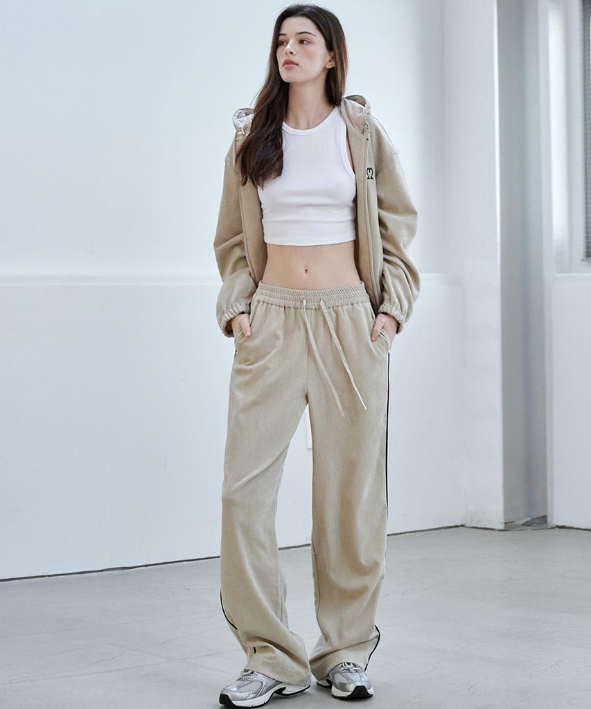 MALOUPE 2170 Velvet Elastic Waist Pants (Beige)