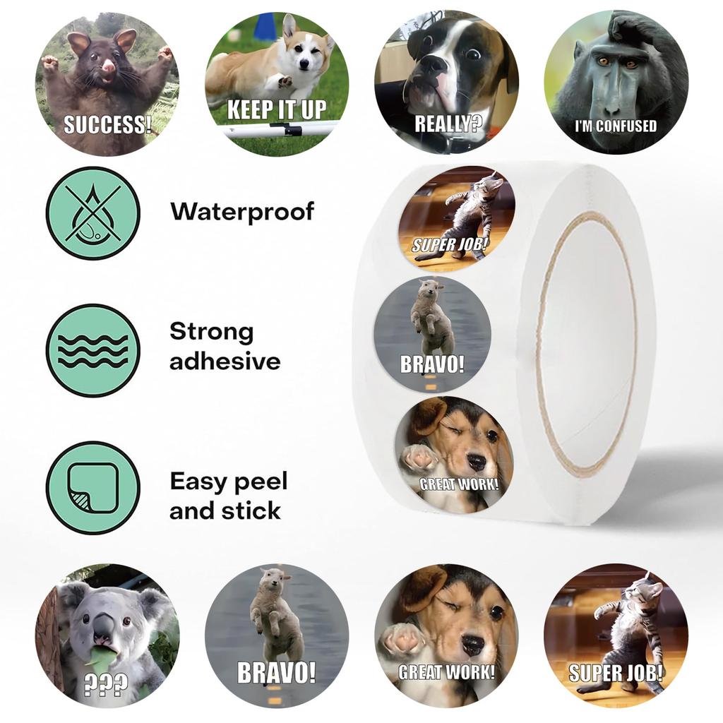 500 Pictures/roll Roll Stickers Tape Animal Expression Stickers Handbook Material Decorative Envelope Seal Stickers