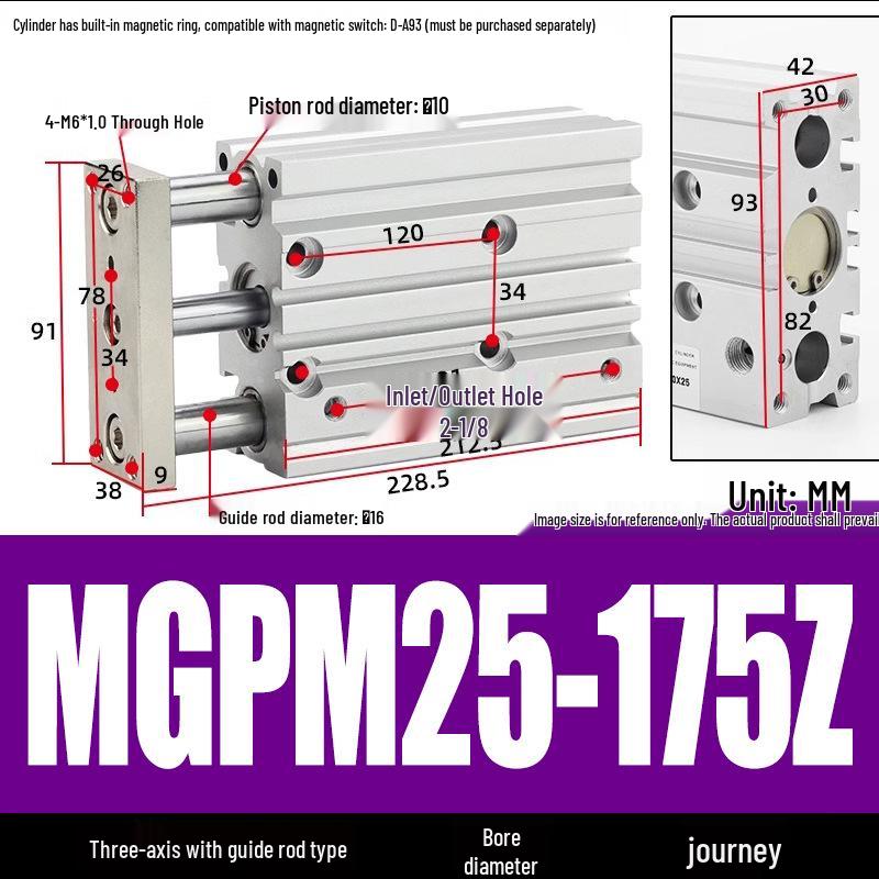 Compact Three-Axis Pneumatic Guided Rod Cylinder 12/16/20/25/32-10/20/40/50/75z