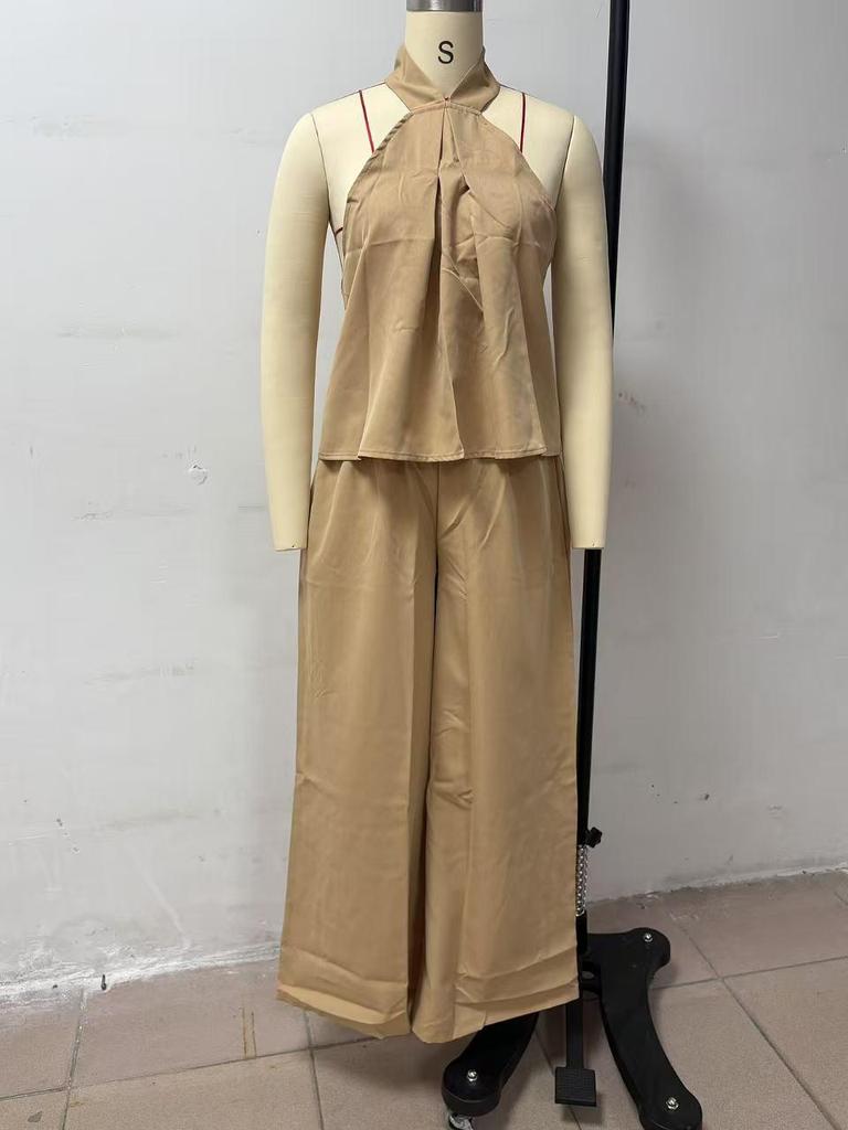 2026 Summer European & American Casual Sleeveless Top and High-Waisted Wide-Leg Pants Set for Women