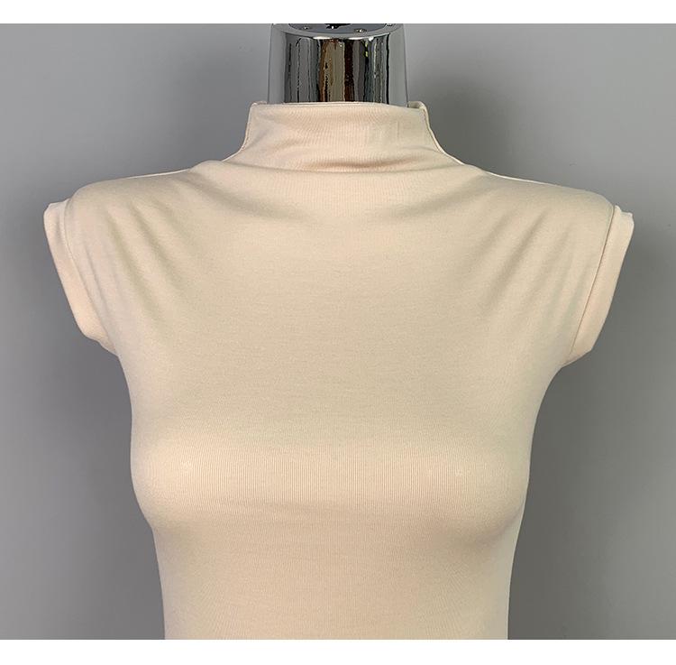 Korean Dongdaemun High Neck Slimming Waist Figure-Flattering Slit Dress