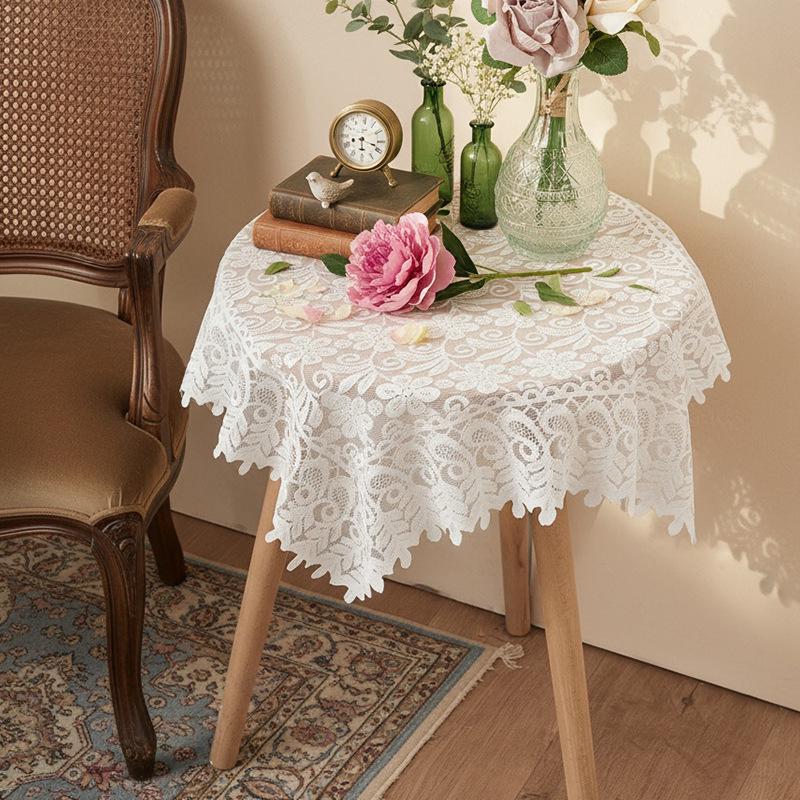 Retro White Lace Tablecloth: Round Coffee, Bedside, Sofa, or Refrigerator Cover In Pastoral Style